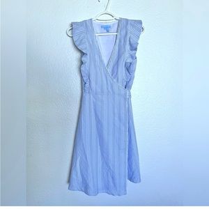Draper James Blue & White Embroidered Stripe Flounce Wrap Dress Size 2